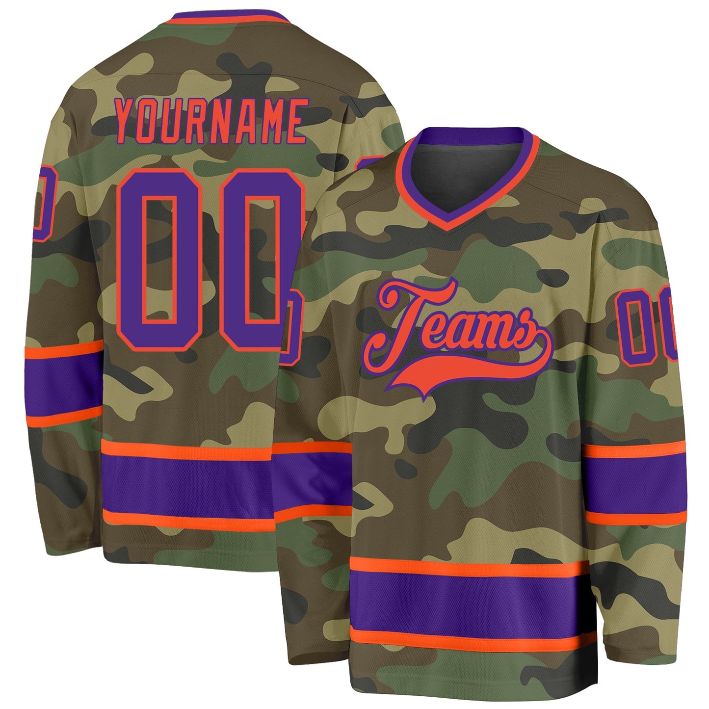 Custom Camo Purple-Orange Salute To Service Hockey Jersey - Main View