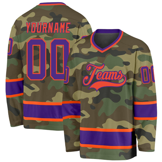 Custom Camo Purple-Orange Salute To Service Hockey Jersey - Main View