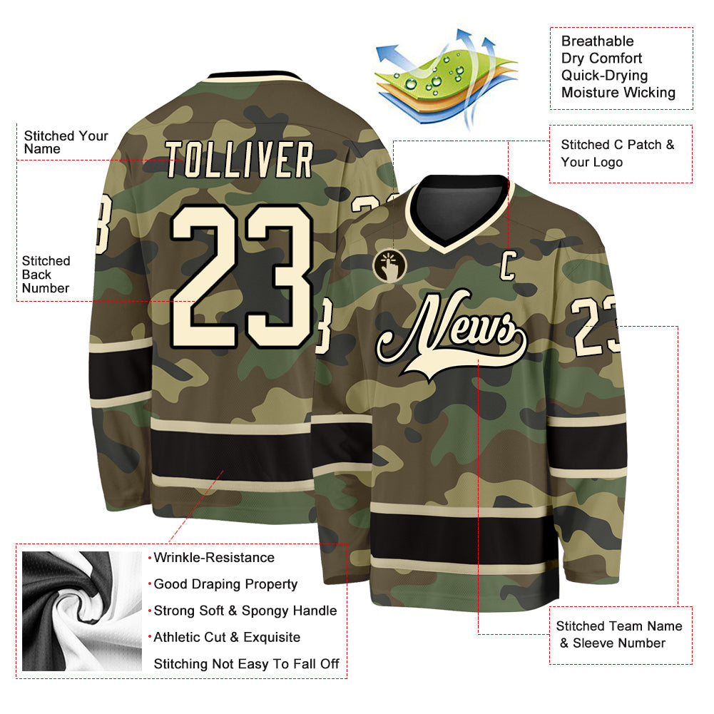 Custom Camo Cream-Black Salute To Service Hockey Jersey view 2