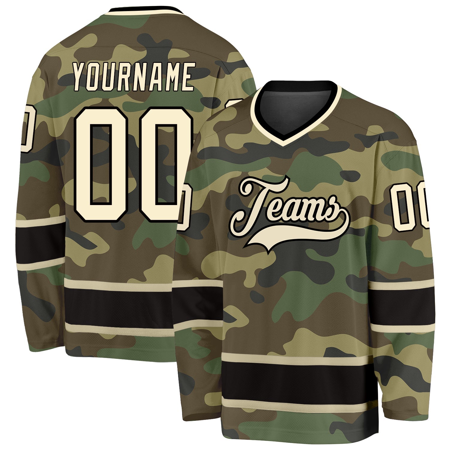 Custom Camo Cream-Black Salute To Service Hockey Jersey - Main View