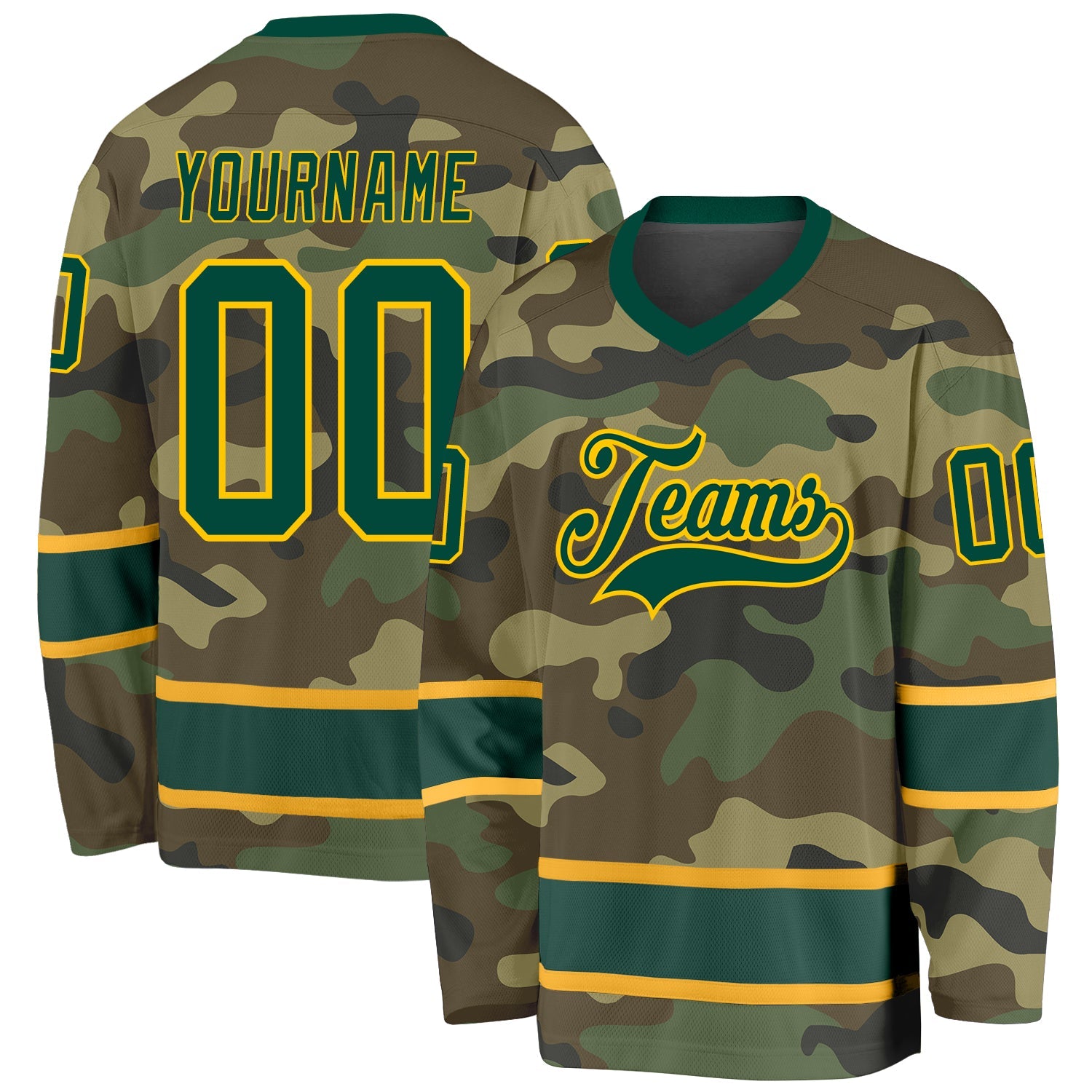 Custom Camo Green-Gold Salute To Service Hockey Jersey - Main View