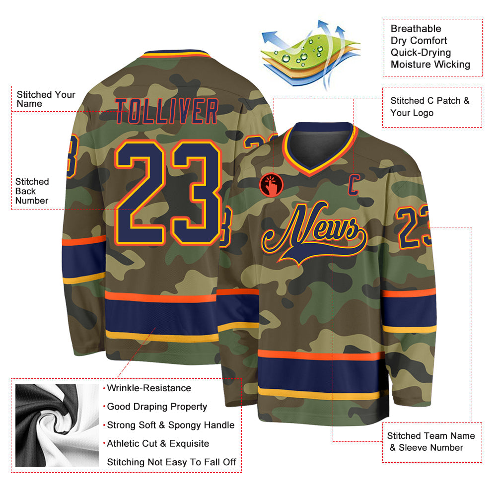 Custom Camo Navy-Orange Salute To Service Hockey Jersey view 2