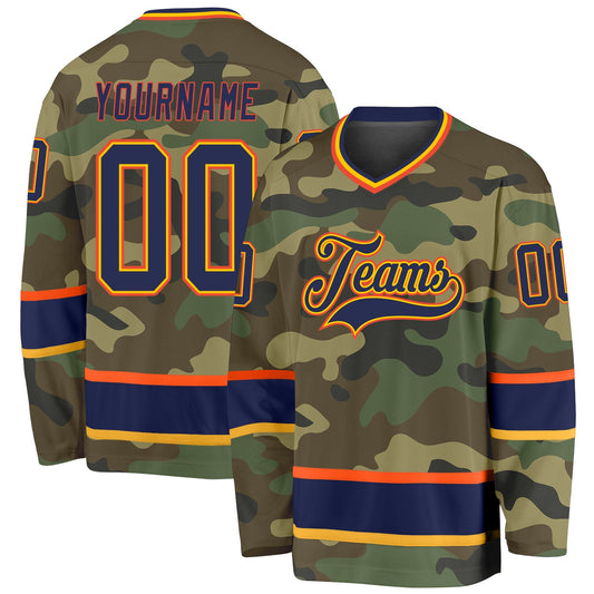 Custom Camo Navy-Orange Salute To Service Hockey Jersey - Main View