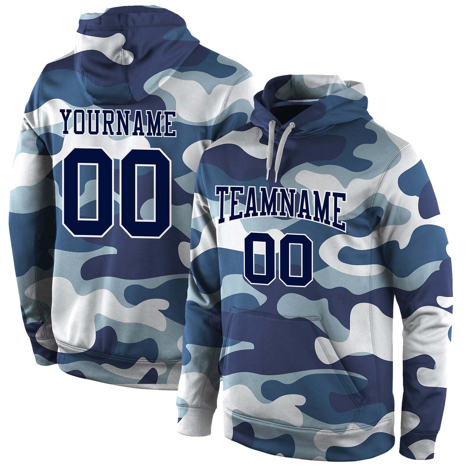 Custom Stitched Camo Navy-White Sports Pullover Sweatshirt Salute To Service Hoodie - Main View