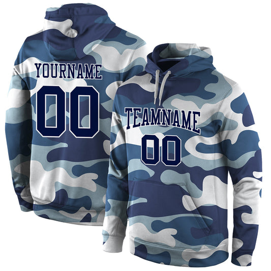 Custom Stitched Camo Navy-White Sports Pullover Sweatshirt Salute To Service Hoodie - Main View