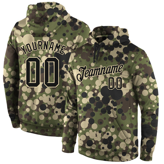 Custom Stitched Camo Black-Cream Sports Pullover Sweatshirt Salute To Service Hoodie - Main View
