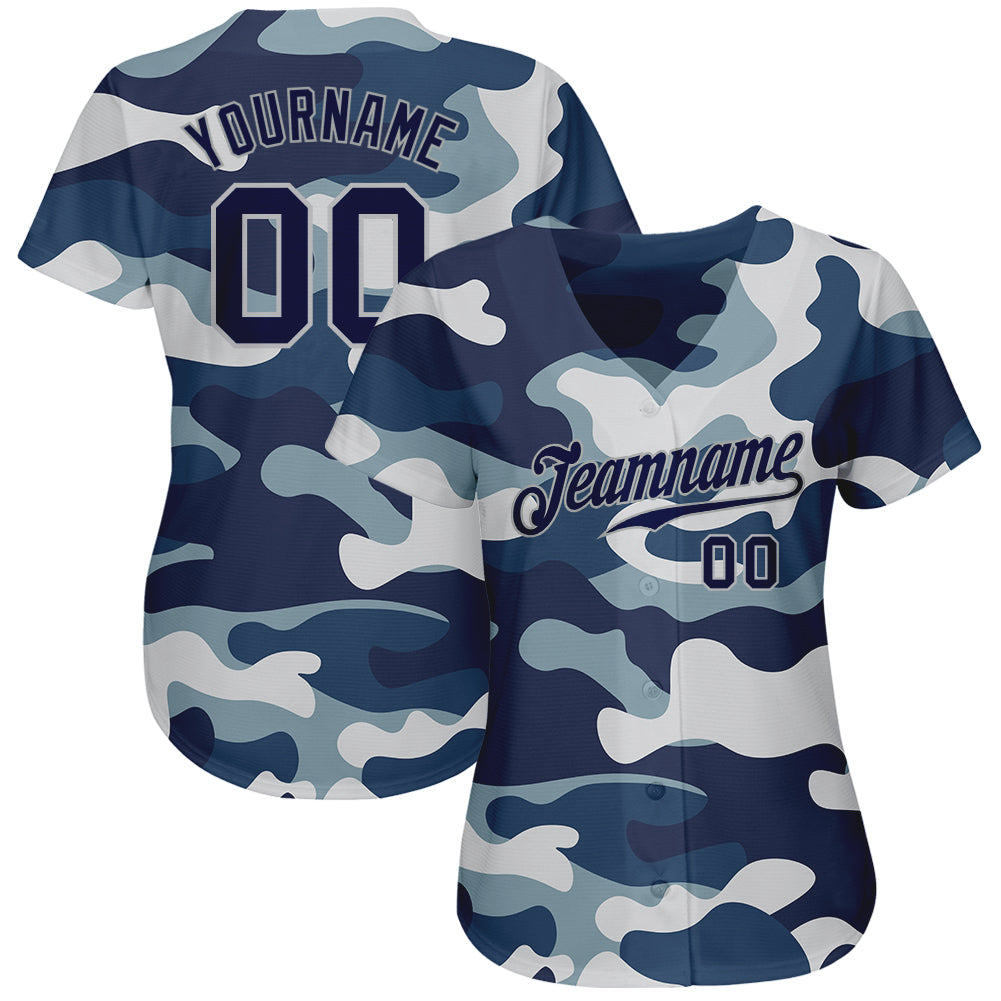 Custom Camo Navy-Gray Authentic Salute To Service Baseball Jersey view 2