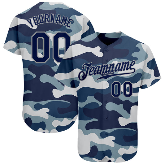 Custom Camo Navy-Gray Authentic Salute To Service Baseball Jersey - Main View