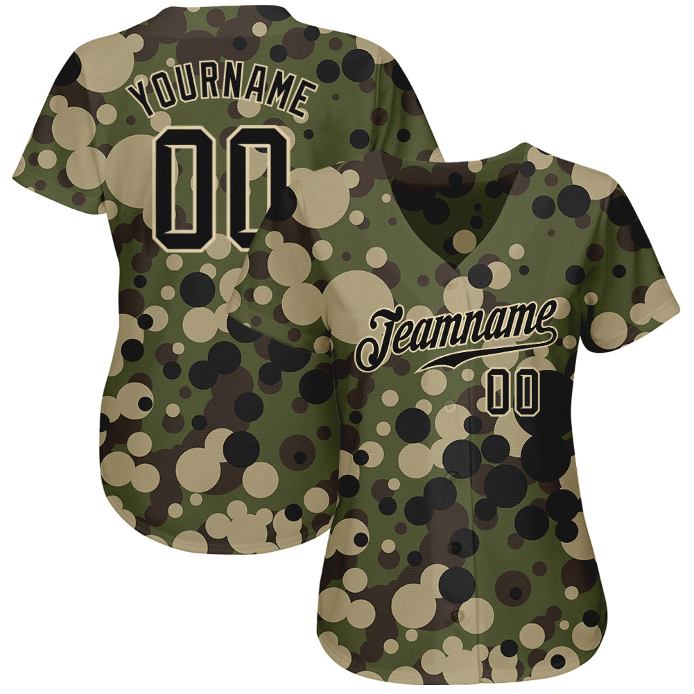Custom Camo Black-Cream Authentic Salute To Service Baseball Jersey view 2
