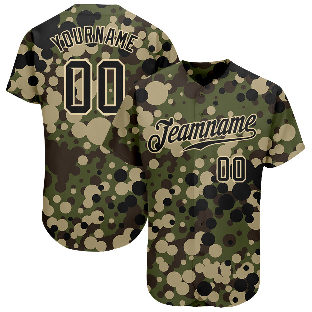 Custom Camo Black-Cream Authentic Salute To Service Baseball Jersey - Main View