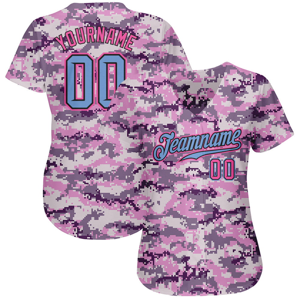 Custom Camo Light Blue-Pink Authentic Salute To Service Baseball Jersey view 2