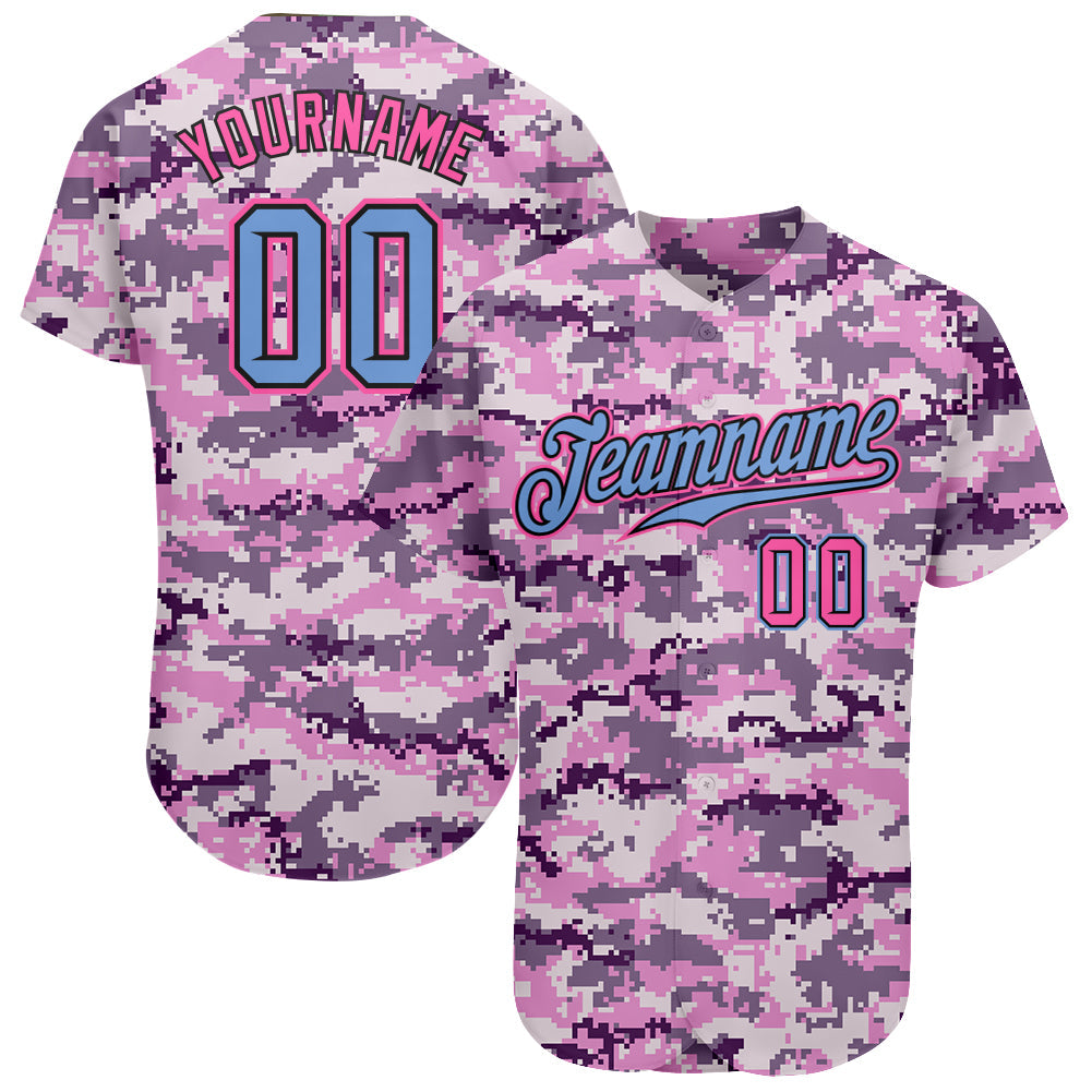 Custom Camo Light Blue-Pink Authentic Salute To Service Baseball Jersey - Main View