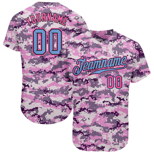 Custom Camo Light Blue-Pink Authentic Salute To Service Baseball Jersey - Main View