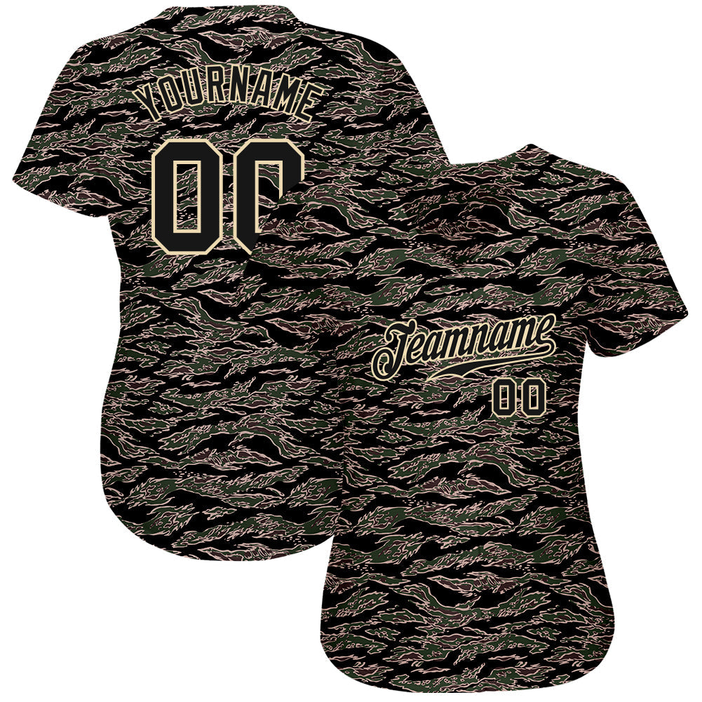 Custom Camo Black-Cream Authentic Salute To Service Baseball Jersey view 2
