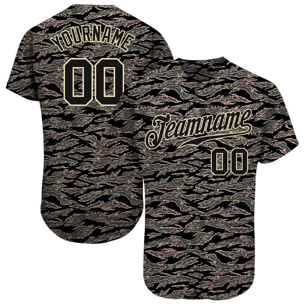 Custom Camo Black-Cream Authentic Salute To Service Baseball Jersey - Main View