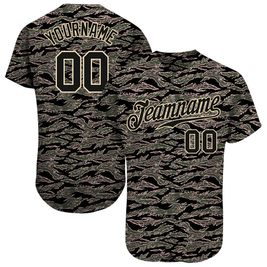 Custom Camo Black-Cream Authentic Salute To Service Baseball Jersey - Main View