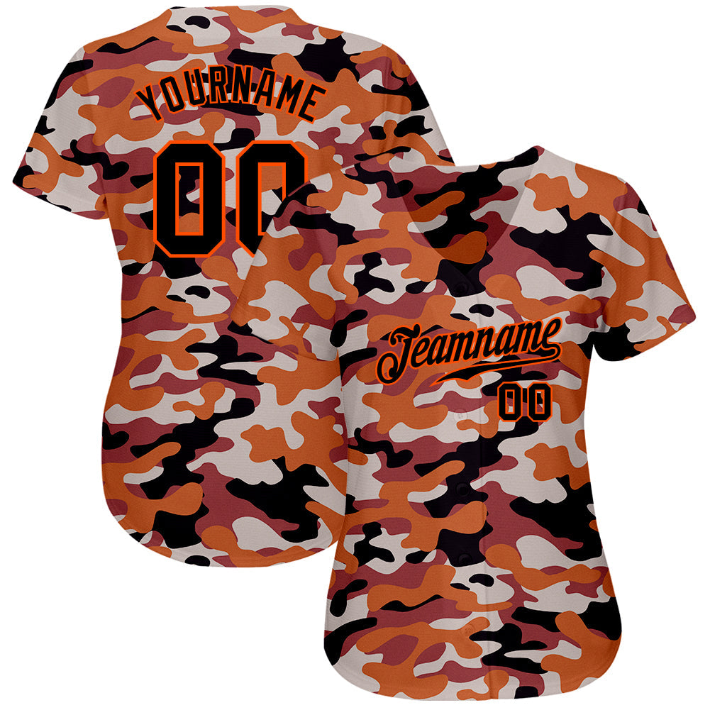 Custom Camo Black-Orange Authentic Salute To Service Baseball Jersey view 2