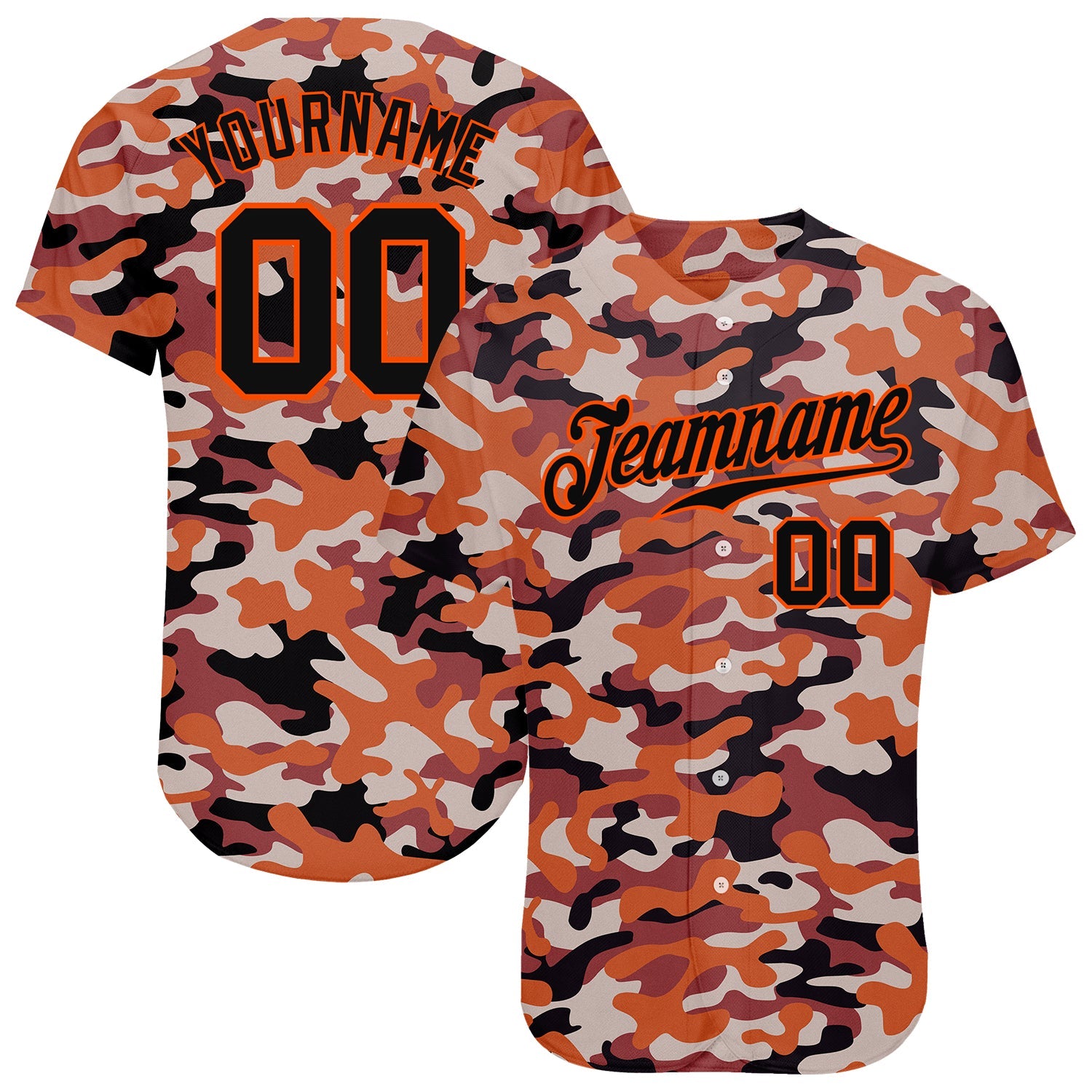 Custom Camo Black-Orange Authentic Salute To Service Baseball Jersey - Main View