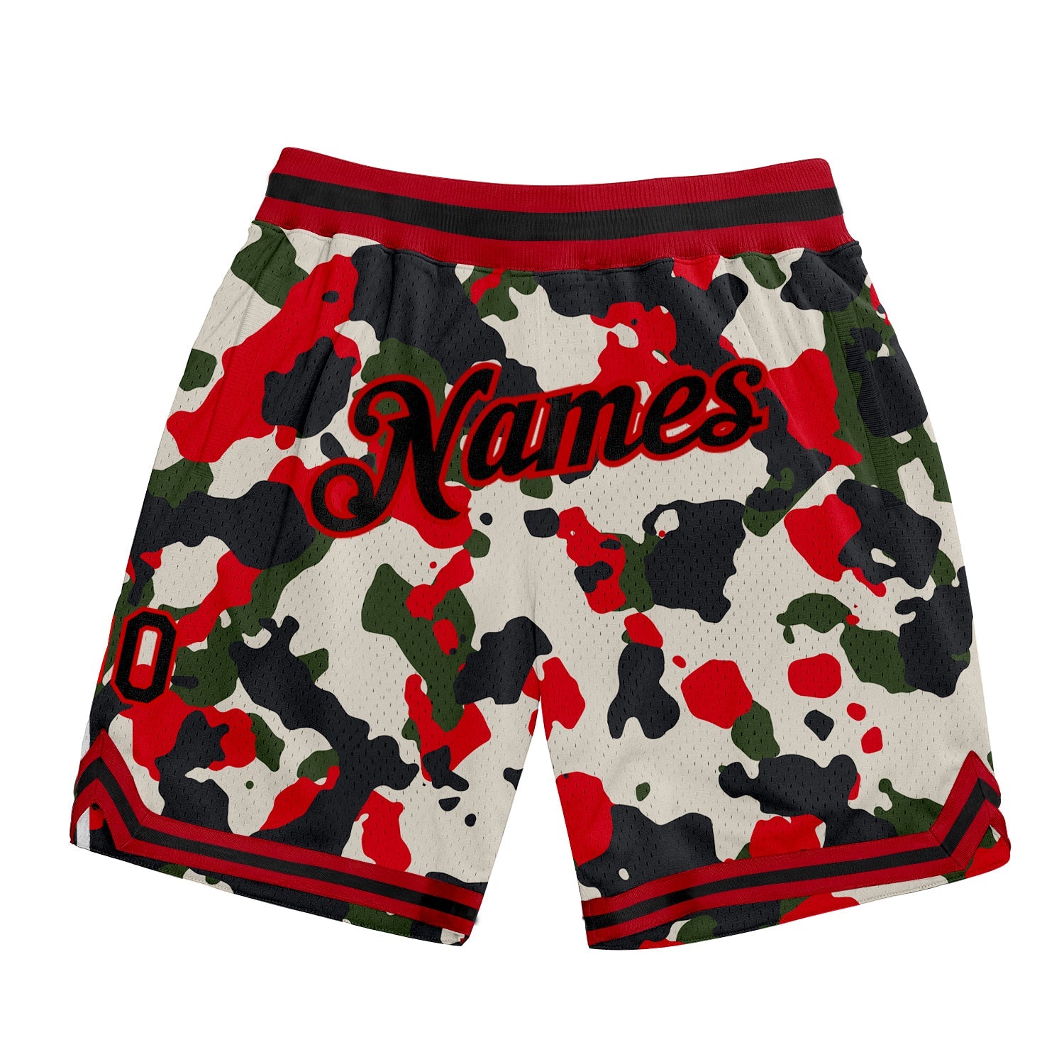 Custom Camo Black-Red Authentic Salute To Service Basketball Shorts - Main View