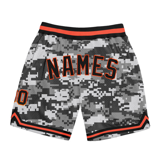 Custom Camo Black-Orange Authentic Salute To Service Basketball Shorts - Main View