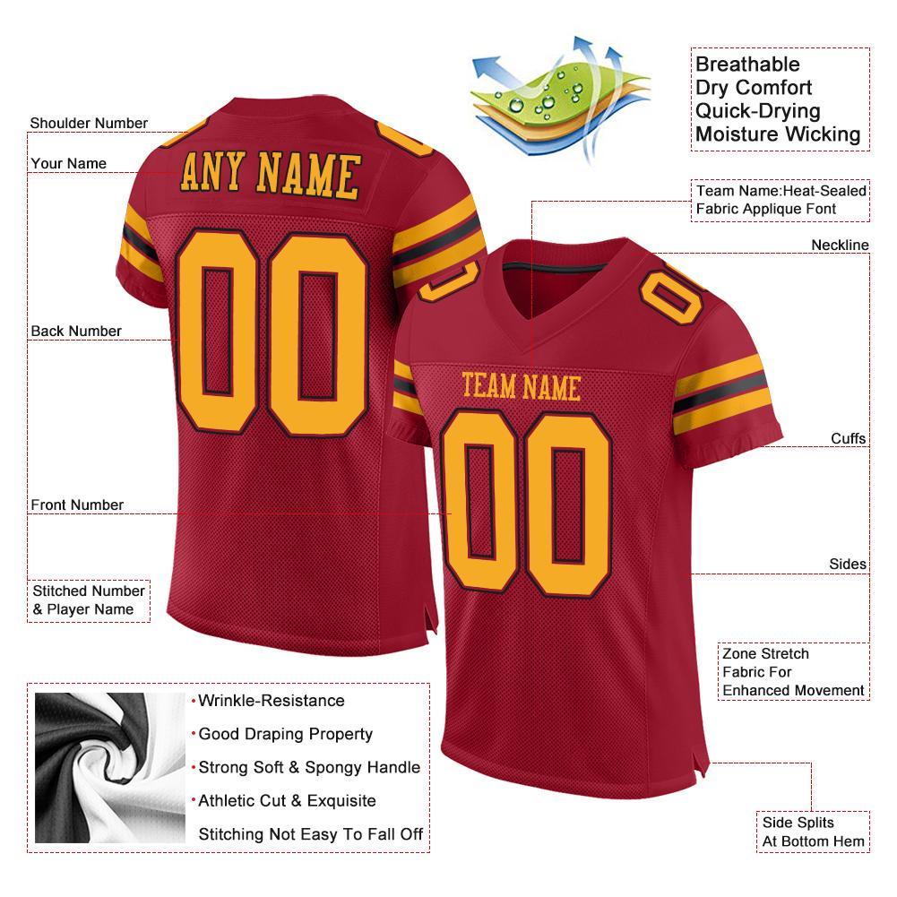 Custom Cardinal Gold-Black Mesh Authentic Football Jersey view 4