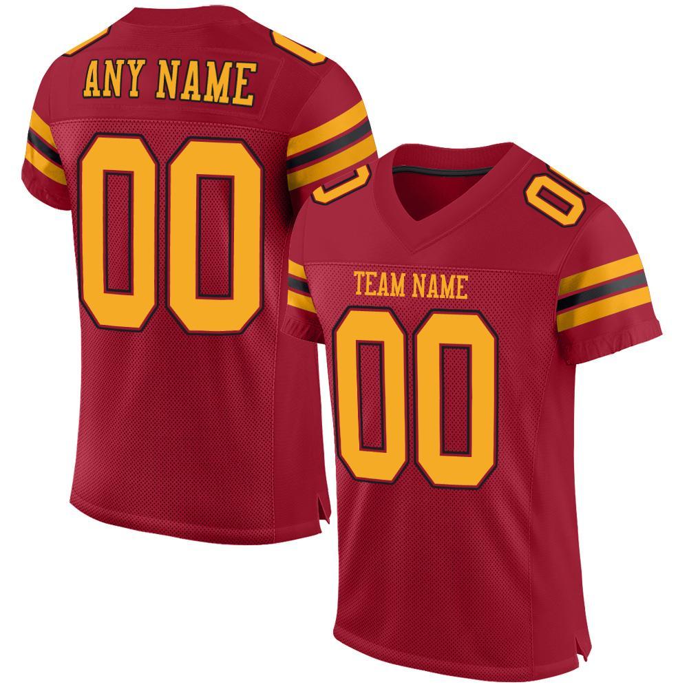 Custom Cardinal Gold-Black Mesh Authentic Football Jersey - Main View