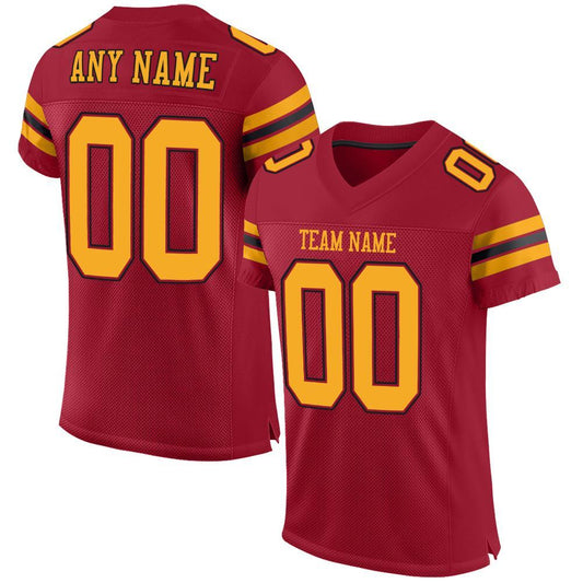Custom Cardinal Gold-Black Mesh Authentic Football Jersey - Main View