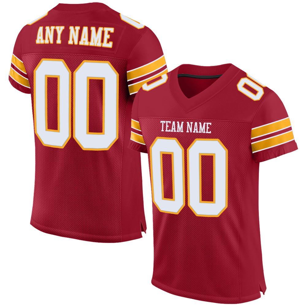 Custom Cardinal White-Gold Mesh Authentic Football Jersey - Main View