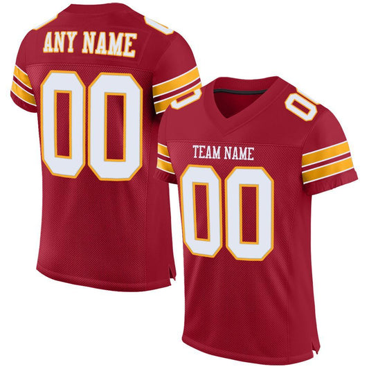 Custom Cardinal White-Gold Mesh Authentic Football Jersey - Main View
