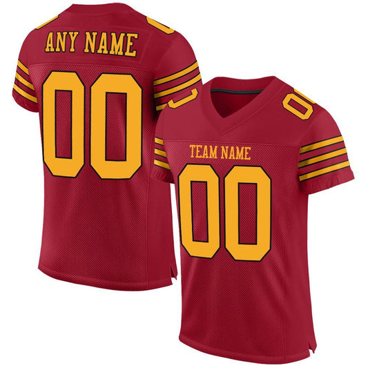 Custom Cardinal Gold-Black Mesh Authentic Football Jersey - Main View
