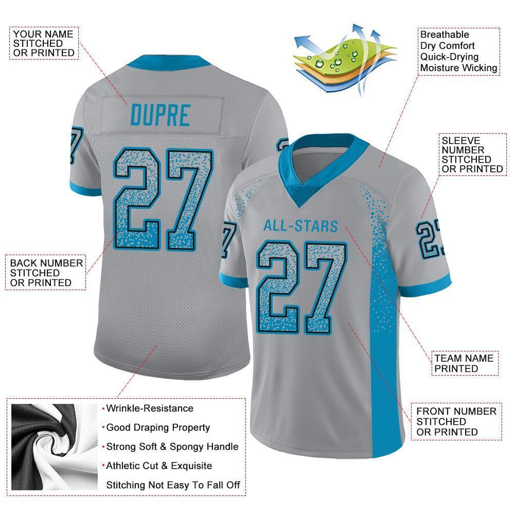 Custom Light Gray Panther Blue-Black Drift Fashion Football Jersey view 3