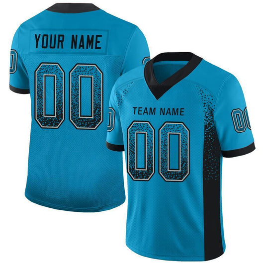 Custom Panther Blue Black-Gray Drift Fashion Football Jersey - Main View