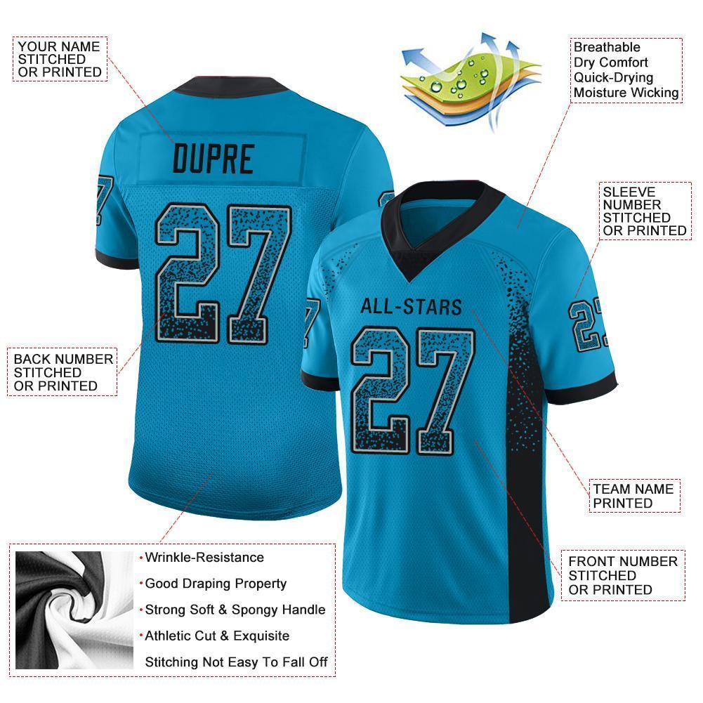 Custom Panther Blue Black-Gray Drift Fashion Football Jersey view 3