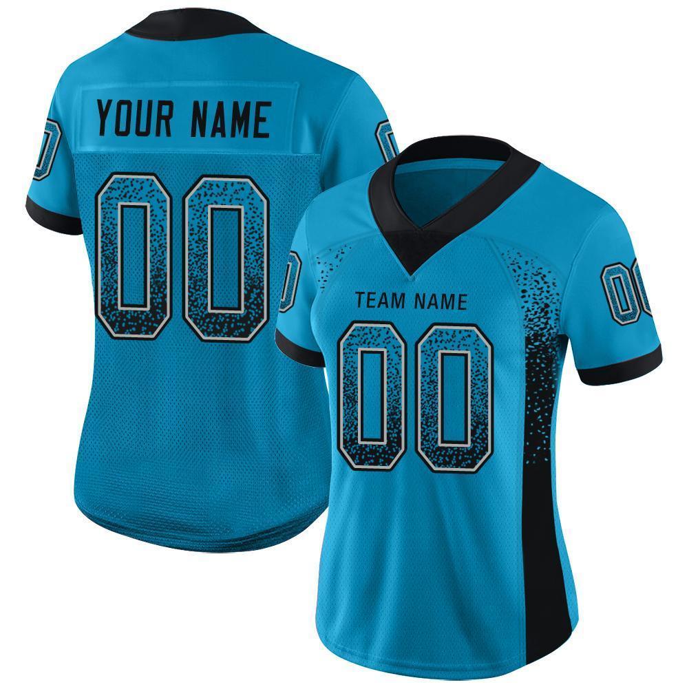 Custom Panther Blue Black-Gray Drift Fashion Football Jersey view 2