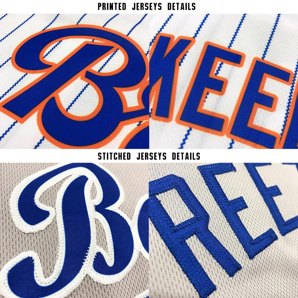 Custom White Royal Pinstripe Royal-Red Baseball Jersey view 6
