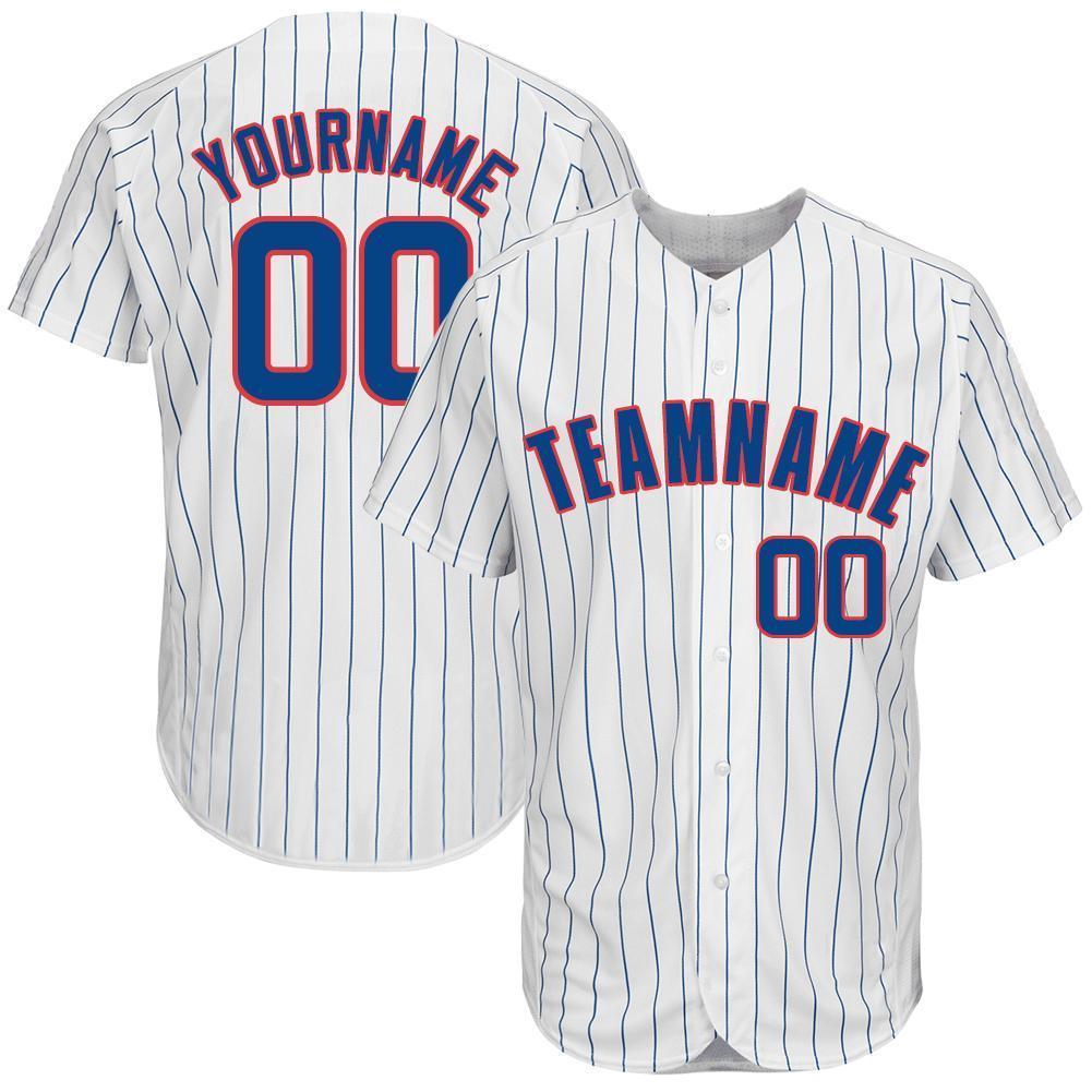 Custom White Royal Pinstripe Royal-Red Baseball Jersey - Main View