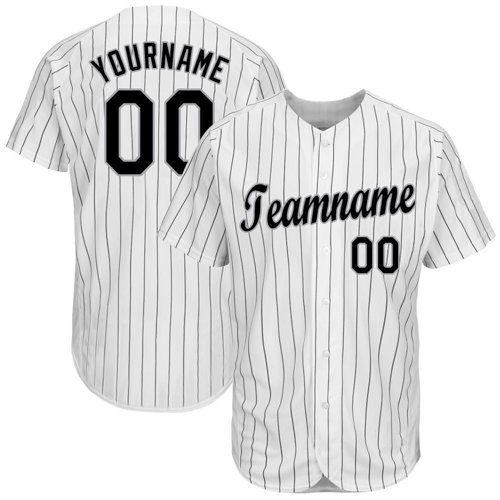 Custom White Black Pinstripe Black-Gray Baseball Jersey - Main View