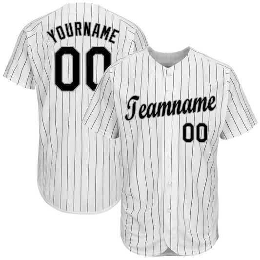 Custom White Black Pinstripe Black-Gray Baseball Jersey - Main View