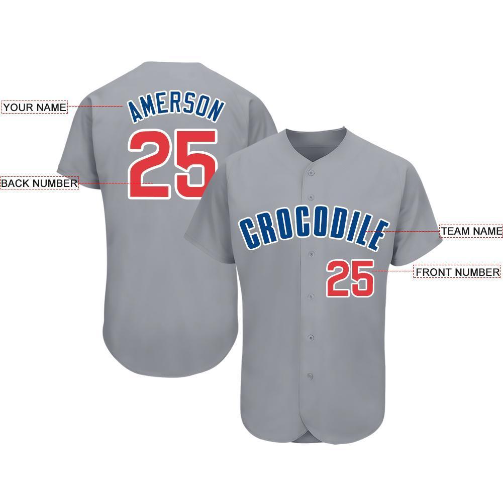 Custom Gray Red-Royal Baseball Jersey view 4