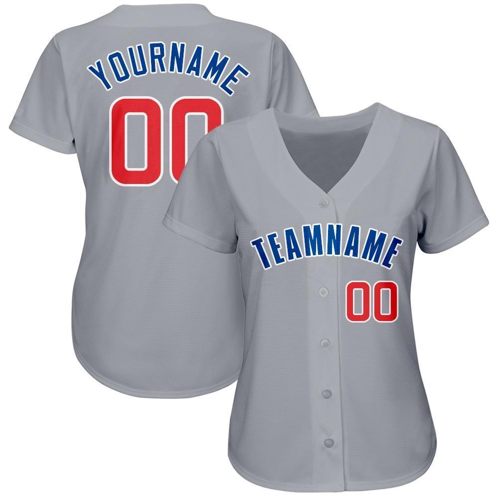 Custom Gray Red-Royal Baseball Jersey view 3