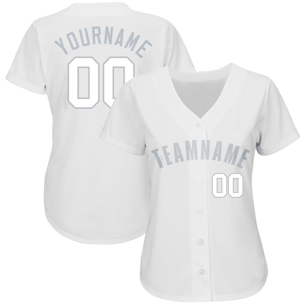 Custom White Gray Baseball Jersey view 2
