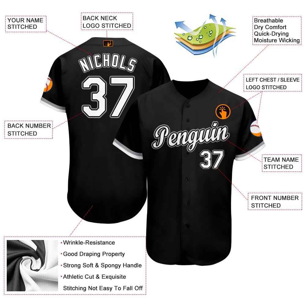 Custom Black White-Gray Baseball Jersey view 4