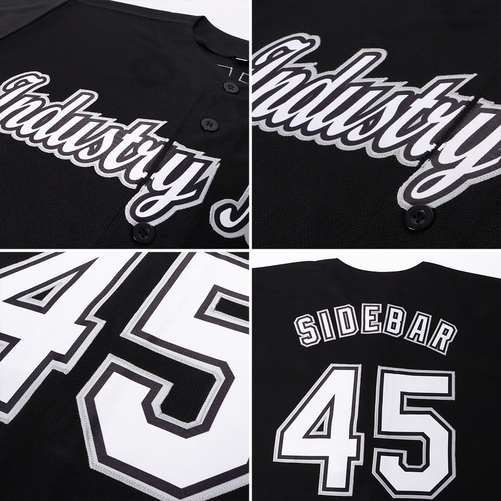 Custom Black White-Gray Baseball Jersey view 7