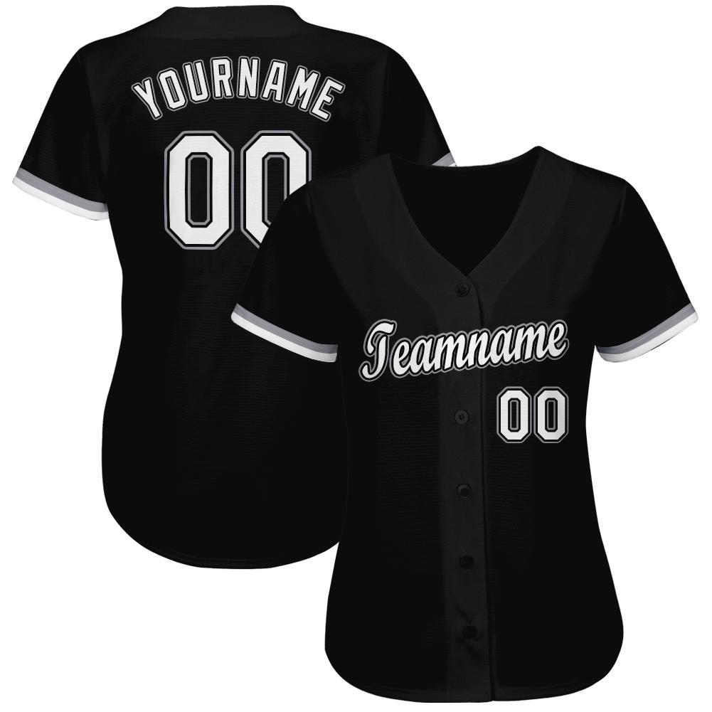 Custom Black White-Gray Baseball Jersey view 3