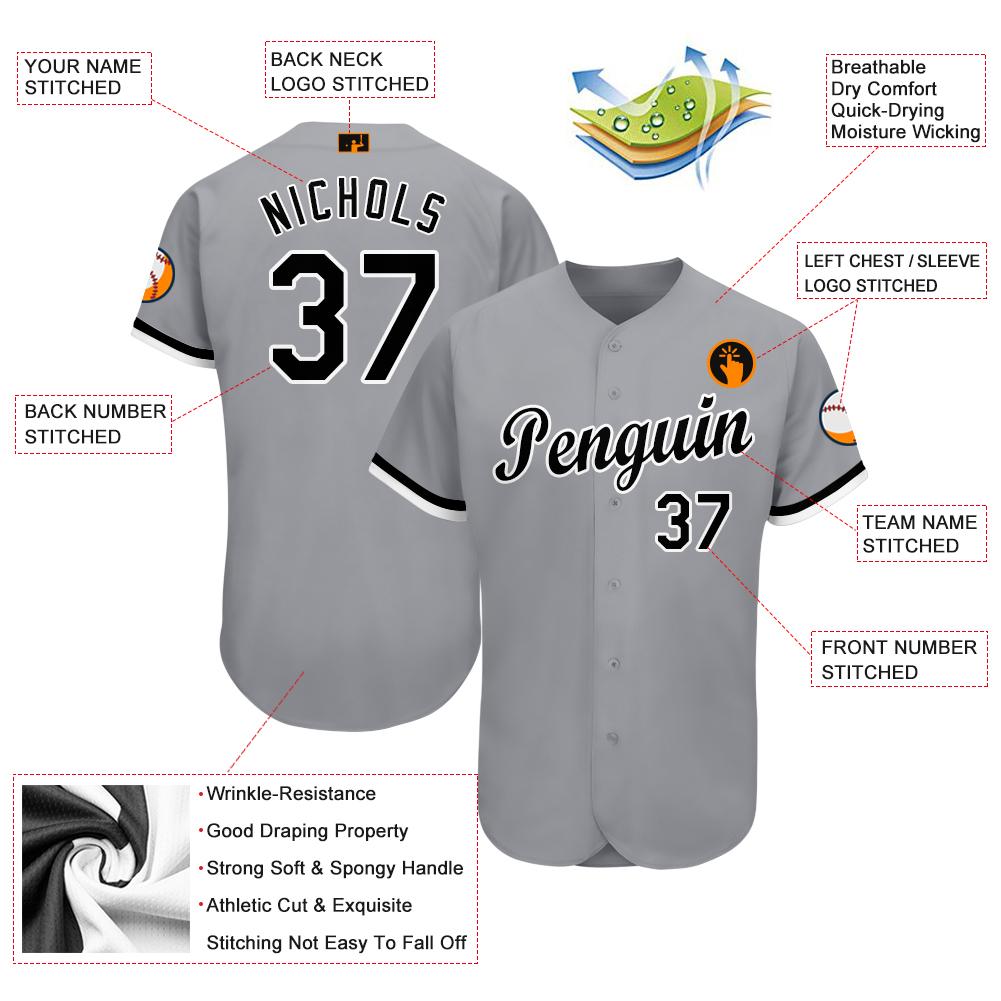 Custom Gray Black-White Baseball Jersey view 3
