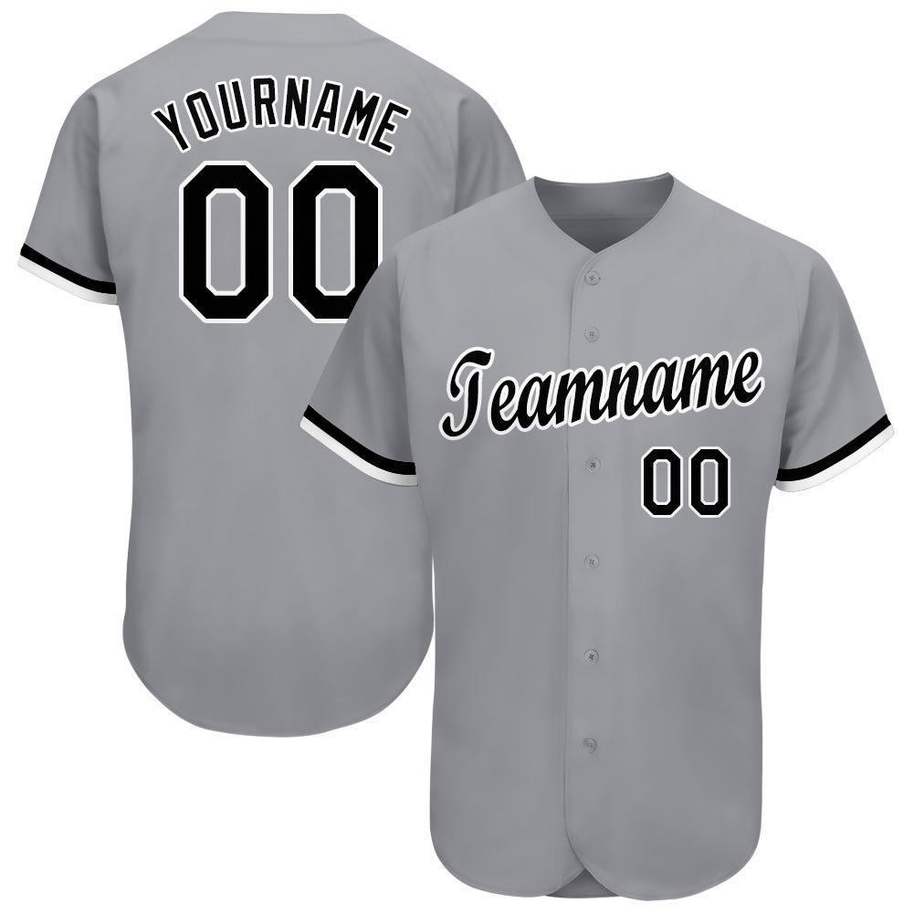 Custom Gray Black-White Baseball Jersey - Main View