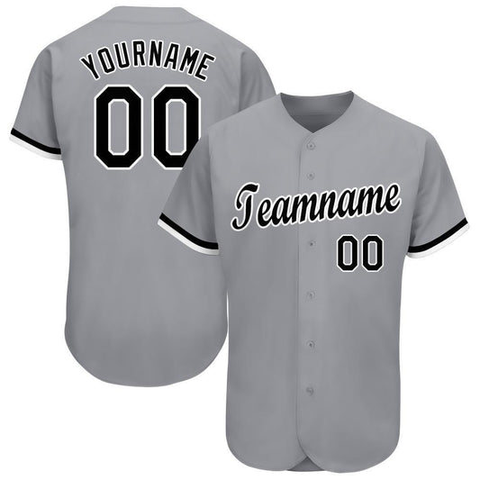 Custom Gray Black-White Baseball Jersey - Main View
