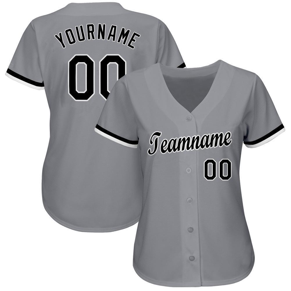 Custom Gray Black-White Baseball Jersey view 2