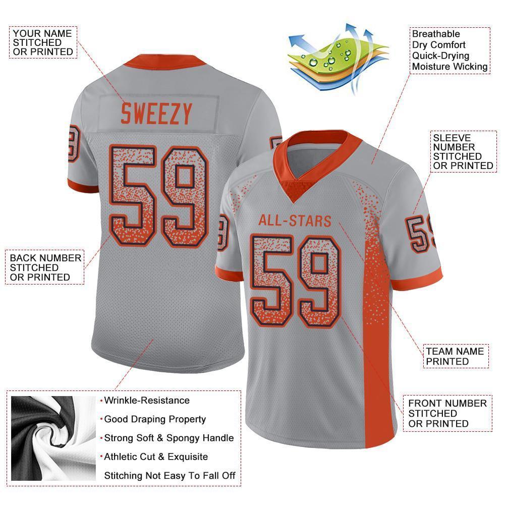 Custom Light Gray Orange-Navy Drift Fashion Football Jersey view 3