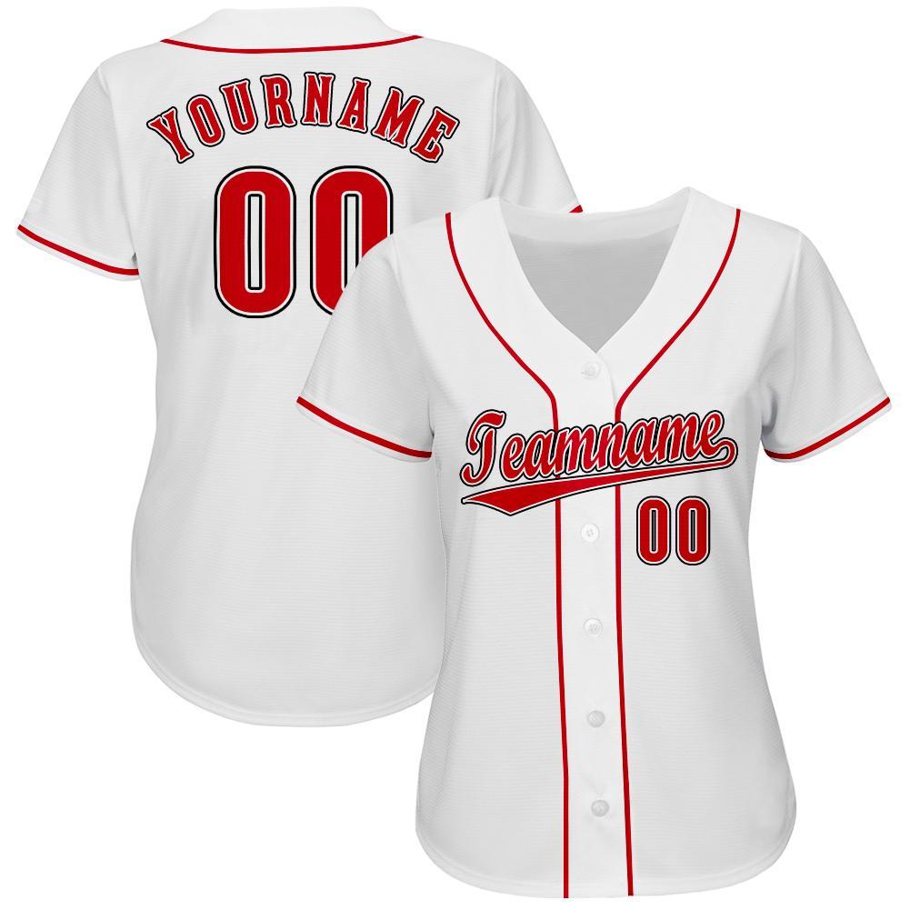 Custom White Red-Black Baseball Jersey view 3